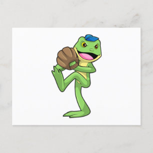 Frog at Baseball with Gloves Postcard