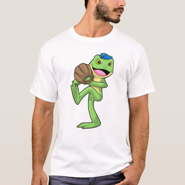 Frog at Baseball with Gloves T-Shirt (Front)