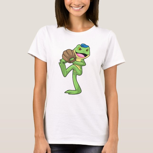 Frog at Baseball with Gloves T-Shirt (Front)