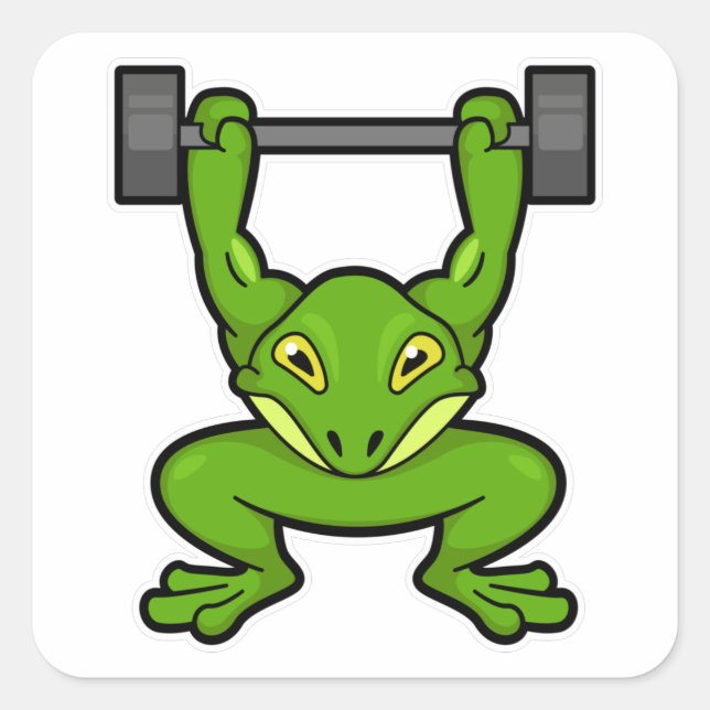 Frog at Bodybuilding with Barbell Square Sticker (Front)