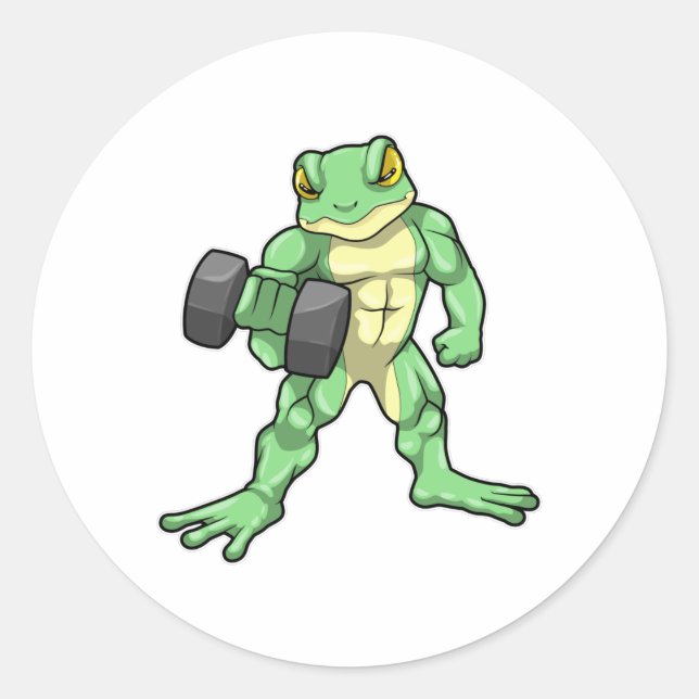 Frog at Bodybuilding with Dumbbell Classic Round Sticker (Front)