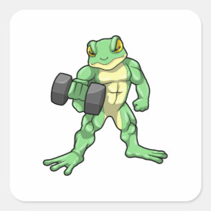 Frog at Bodybuilding with Dumbbell Square Sticker
