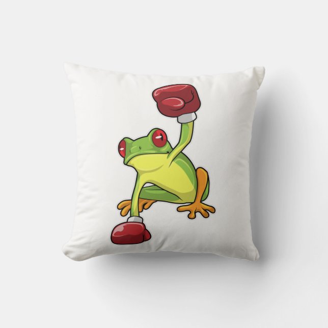 Frog at Boxing with Boxing gloves Cushion (Front)