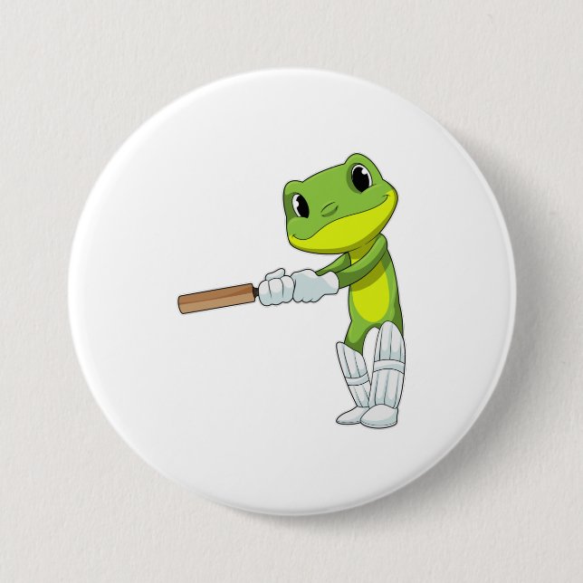Frog at Cricket with Cricket bat 7.5 Cm Round Badge (Front)