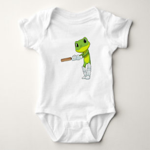 Frog at Cricket with Cricket bat Baby Bodysuit
