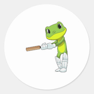Frog at Cricket with Cricket bat Classic Round Sticker