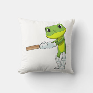 Frog at Cricket with Cricket bat Cushion