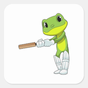 Frog at Cricket with Cricket bat Square Sticker