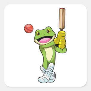 Frog at Cricket with Cricket bat Square Sticker