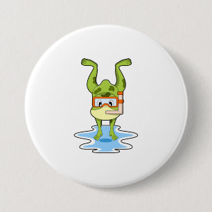Frog at Diving with Snorkel 7.5 Cm Round Badge