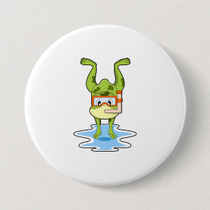 Frog at Diving with Snorkel 7.5 Cm Round Badge