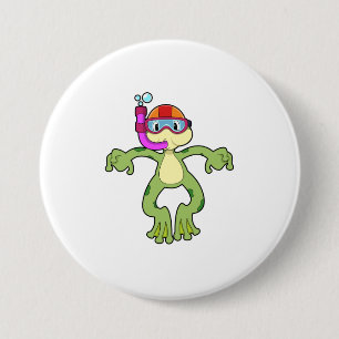 Frog at Diving with Snorkel 7.5 Cm Round Badge