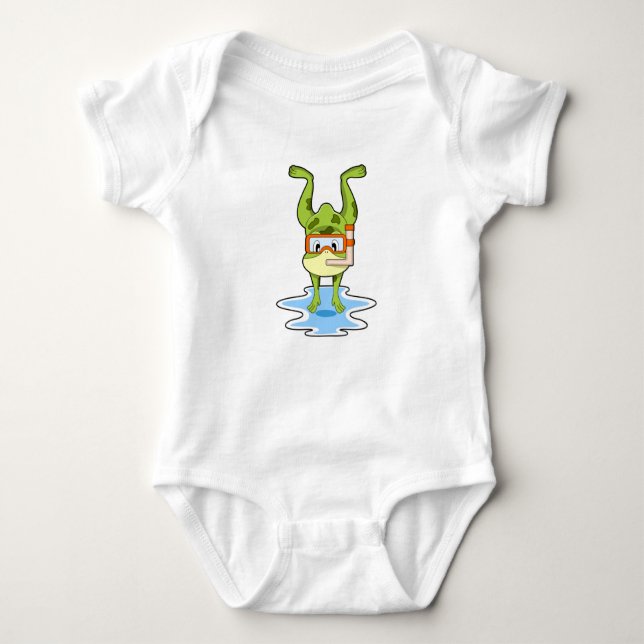 Frog at Diving with Snorkel Baby Bodysuit (Front)
