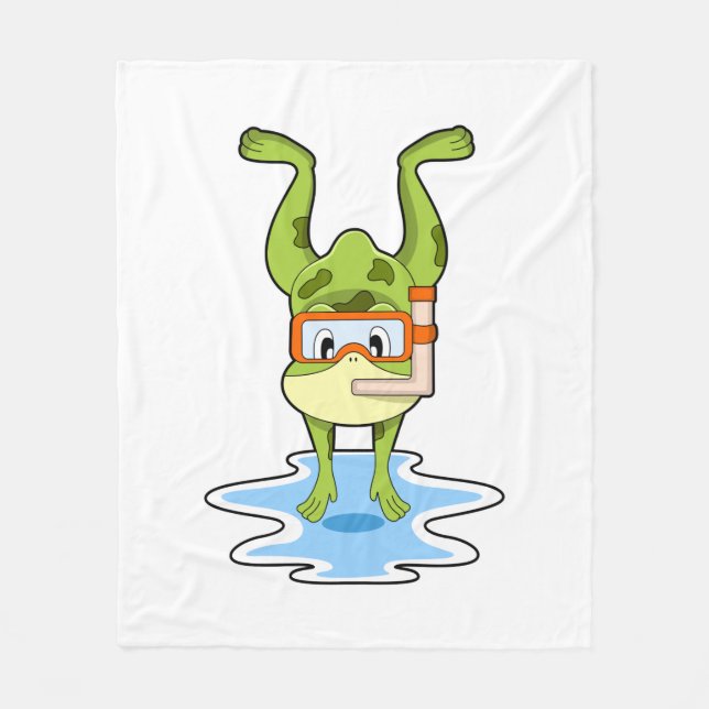 Frog at Diving with Snorkel Fleece Blanket (Front)