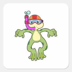 Frog at Diving with Snorkel Square Sticker