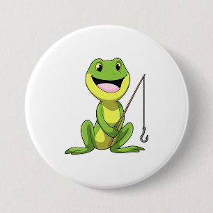 Frog at Fishing with Fishing rod 7.5 Cm Round Badge