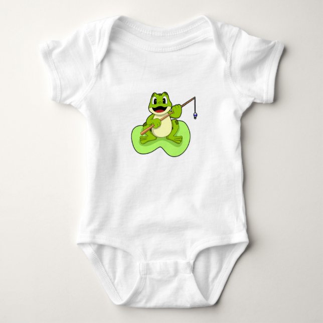 Frog at Fishing with Fishing rod Baby Bodysuit (Front)