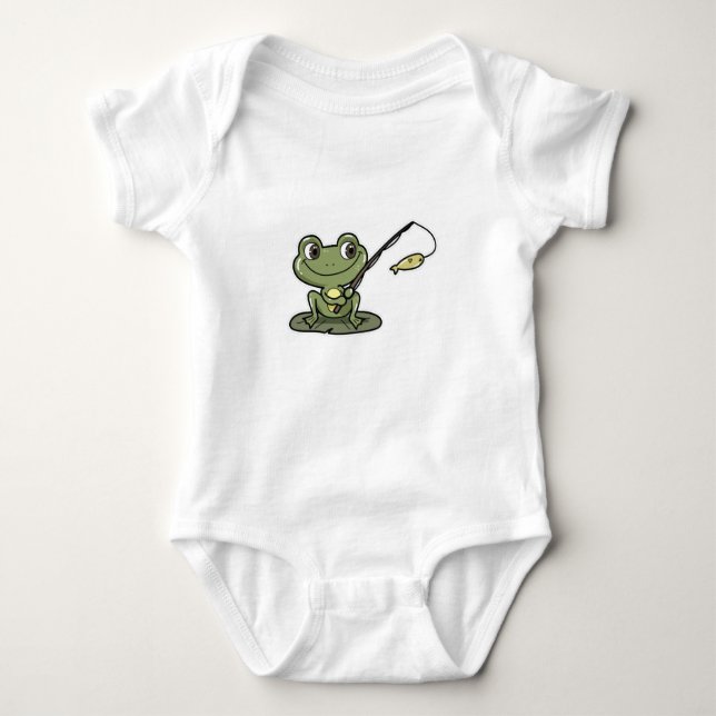Frog at Fishing with Fishing rod Baby Bodysuit (Front)
