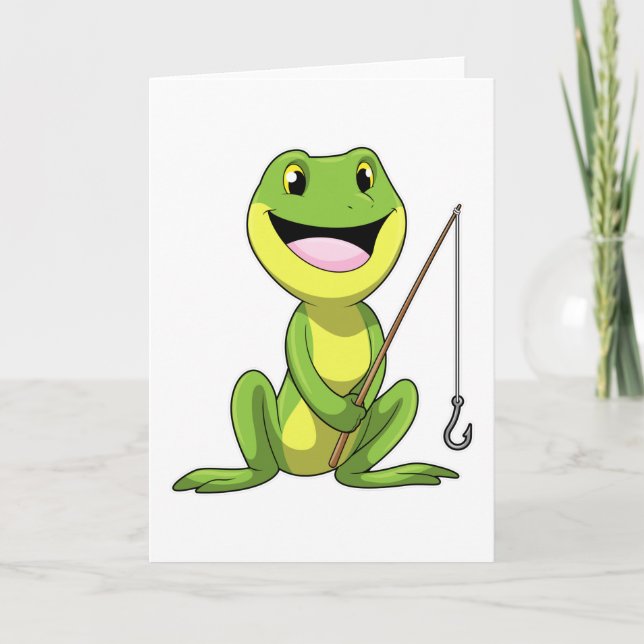 Frog at Fishing with Fishing rod Card (Front)