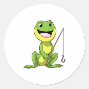 Frog at Fishing with Fishing rod Classic Round Sticker
