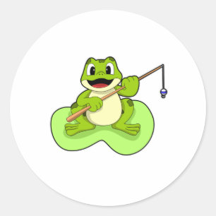 Frog at Fishing with Fishing rod Classic Round Sticker