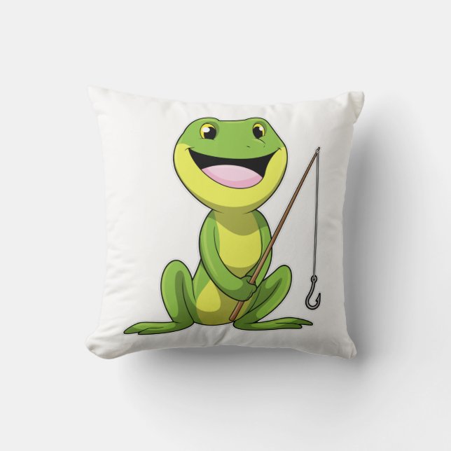 Frog at Fishing with Fishing rod Cushion (Front)
