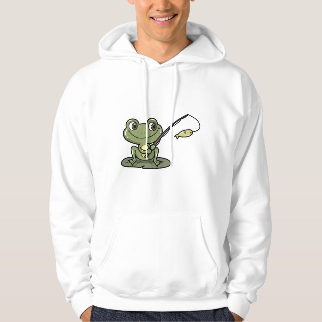 Frog at Fishing with Fishing rod Hoodie (Front)