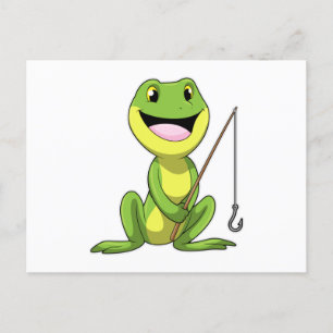 Frog at Fishing with Fishing rod Postcard