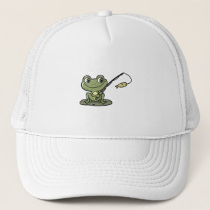 Frog at Fishing with Fishing rod Trucker Hat