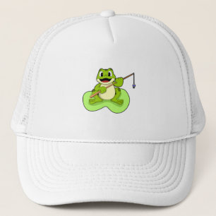 Frog at Fishing with Fishing rod Trucker Hat