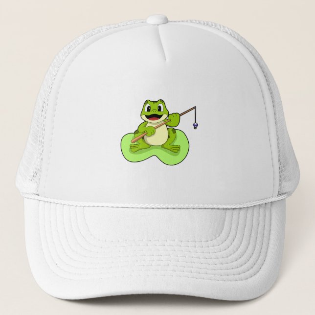 Frog at Fishing with Fishing rod Trucker Hat (Front)
