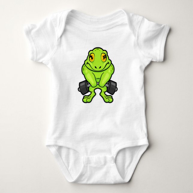Frog at Fitness with Barbell Baby Bodysuit (Front)