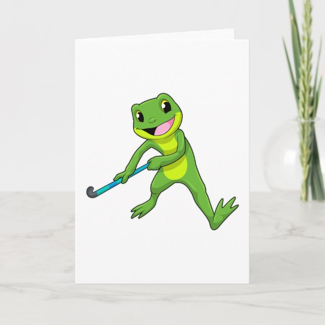 Frog at Hockey with Hockey bat Card (Front)