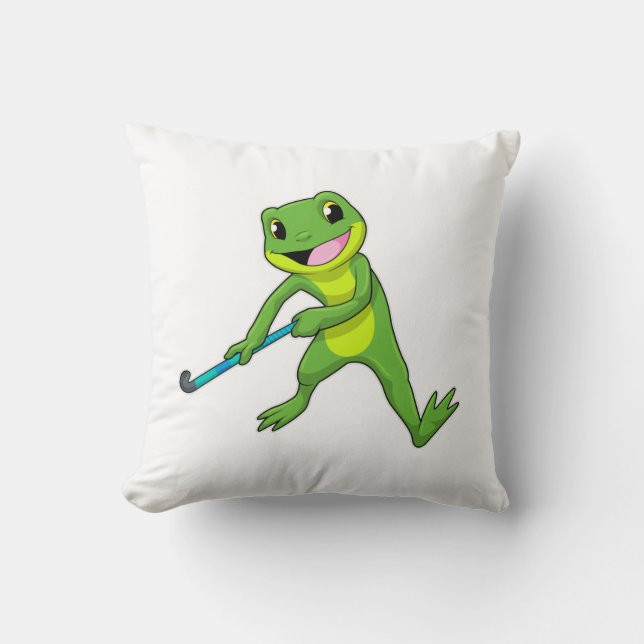 Frog at Hockey with Hockey bat Cushion (Front)