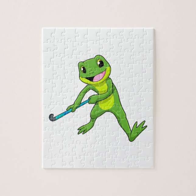Frog at Hockey with Hockey bat Jigsaw Puzzle (Vertical)