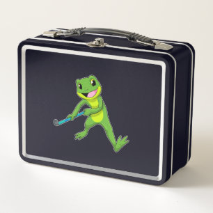 Frog at Hockey with Hockey bat Metal Lunch Box