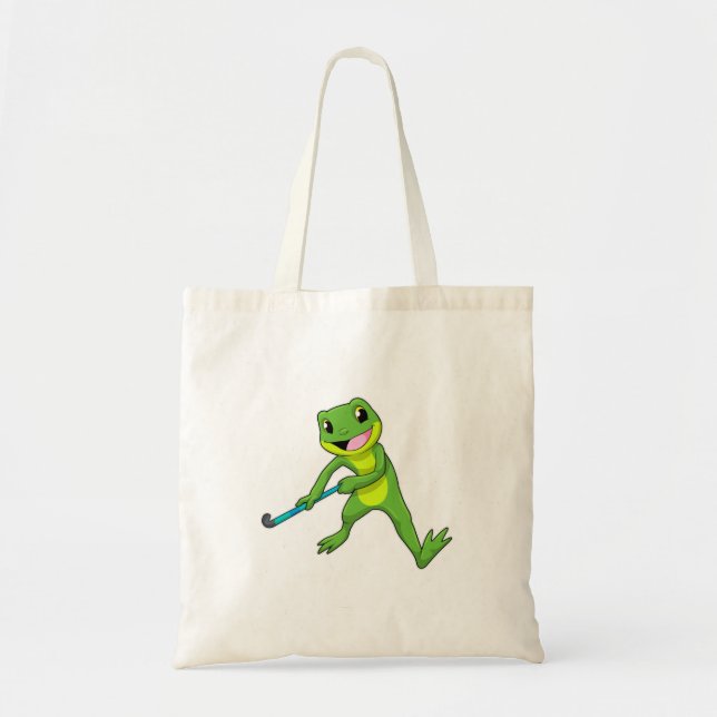 Frog at Hockey with Hockey bat Tote Bag (Front)