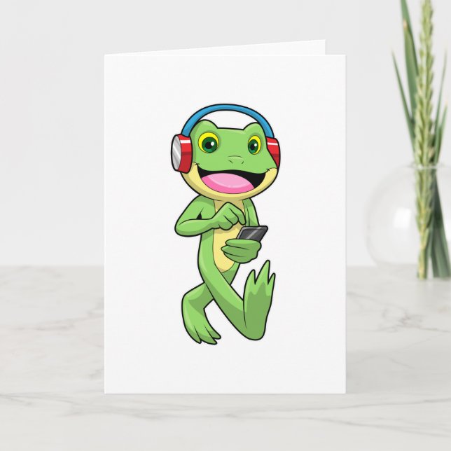 Frog at Music with Headphone Card (Front)