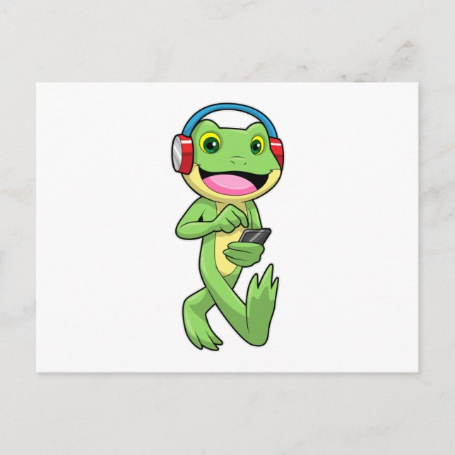 Frog at Music with Headphone Postcard (Front)