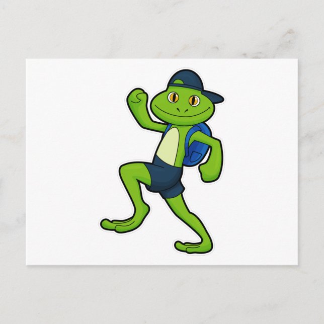 Frog at Running with Backpack & Hat Postcard (Front)