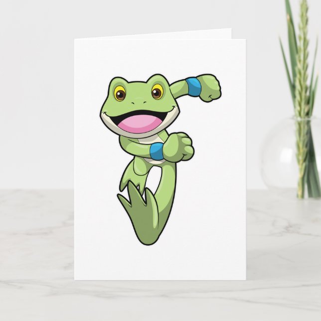 Frog at Running with Sweatband Card (Front)