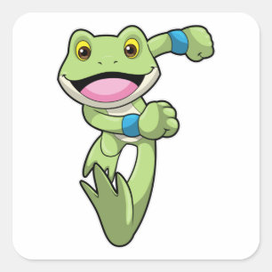 Frog at Running with Sweatband Square Sticker