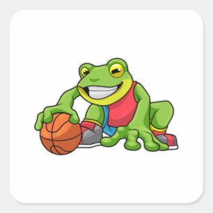 Frog at Sports with Basketball Square Sticker