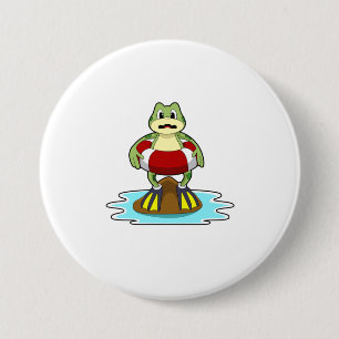Frog at Swimming with Swim ring 7.5 Cm Round Badge