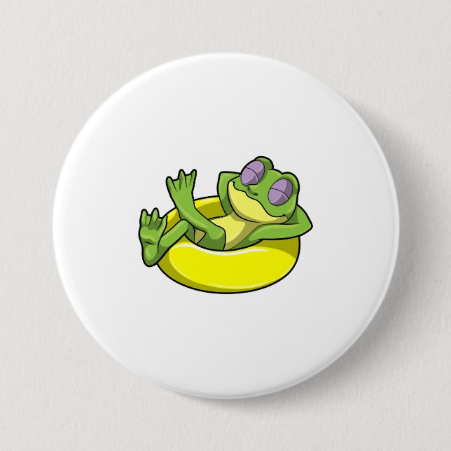 Frog at Swimming with Swim ring 7.5 Cm Round Badge (Front)