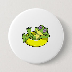 Frog at Swimming with Swim ring 7.5 Cm Round Badge