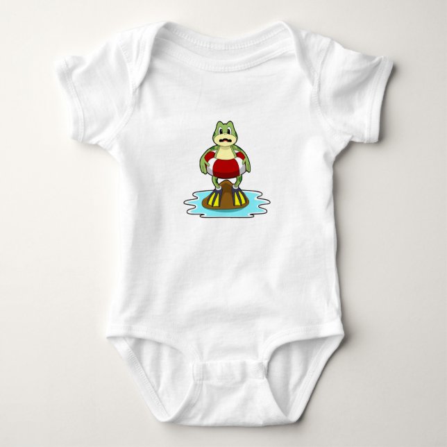 Frog at Swimming with Swim ring Baby Bodysuit (Front)