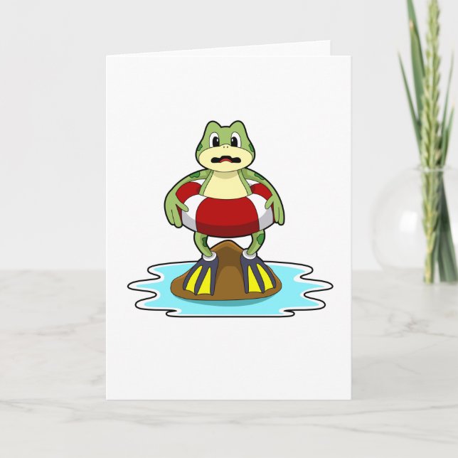 Frog at Swimming with Swim ring Card (Front)