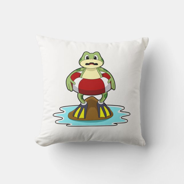 Frog at Swimming with Swim ring Cushion (Front)