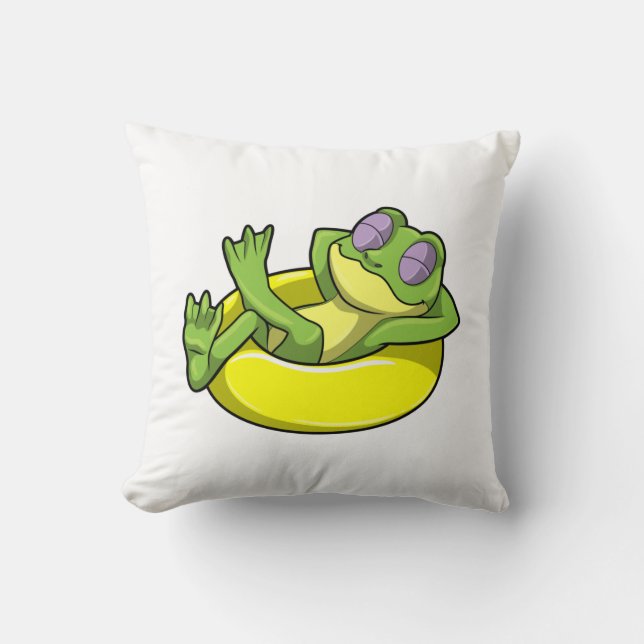 Frog at Swimming with Swim ring Cushion (Front)